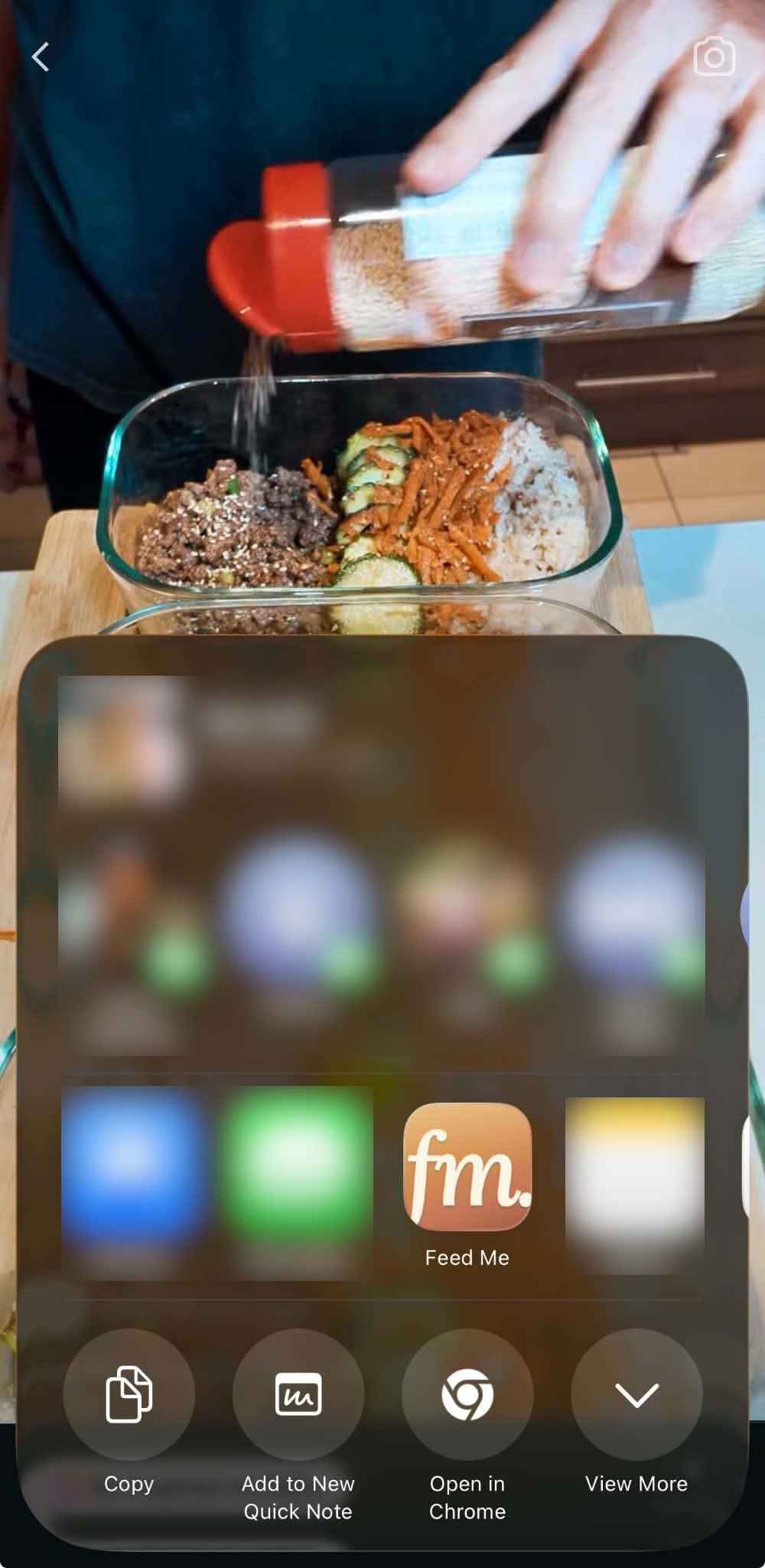 Pasting a recipe link to import it into Feed Me