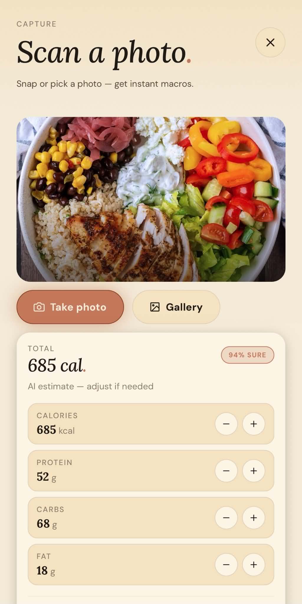 Calorie scan results for a photographed plate